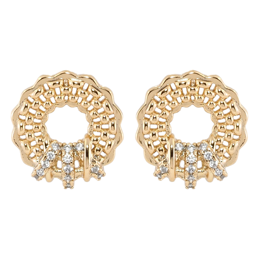 Серьги Xuping Позолота 18K пусеты Резные колечки с цирконием фото №1