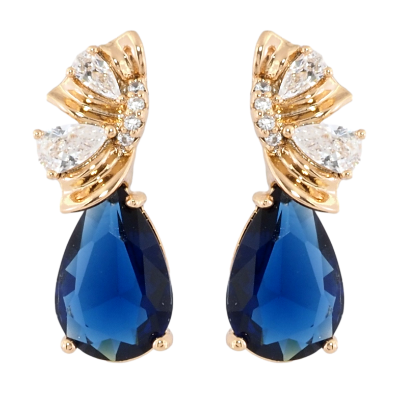 Сережки Xuping Позолота 18K пусети Декоративний візерунок із синіми фіанітами фото №4