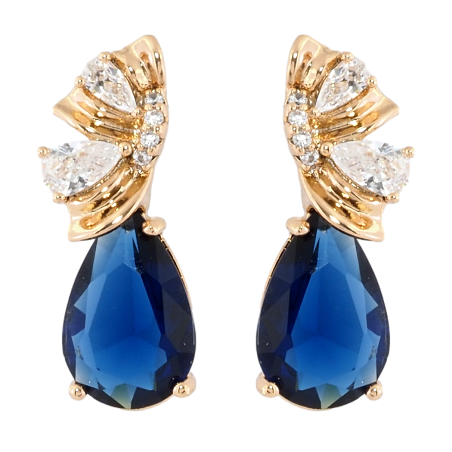 Серьги Xuping Позолота 18K пусеты Декоративный узор с синими фианитами фото №1
