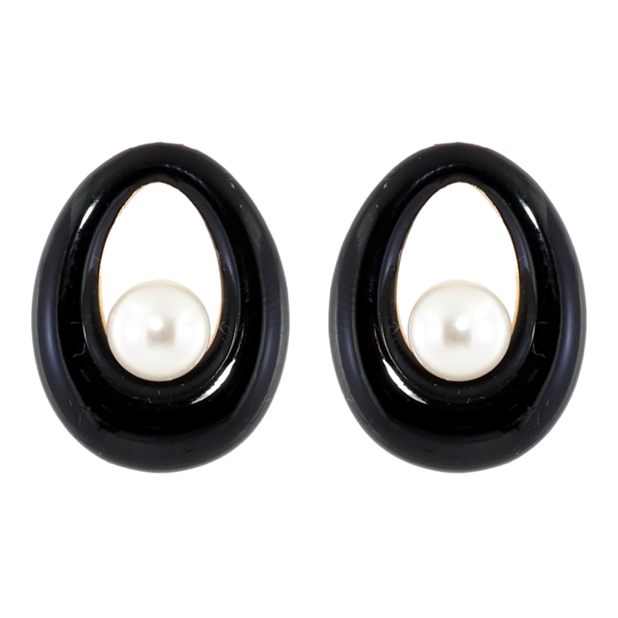 Серьги Xuping Позолота 18K пусеты Черные капельки с эмалью и жемчугом фото №1