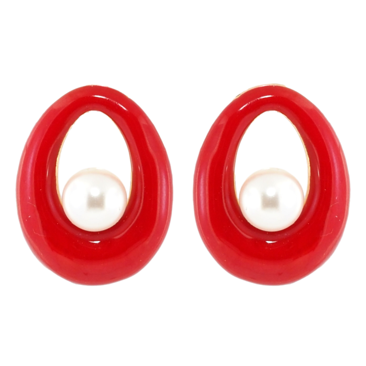 Серьги Xuping Позолота 18K пусеты Красные капельки с эмалью и жемчугом фото №3 Серьги Xuping Позолота 18K пусеты Красные капельки с эмалью и жемчугом фото №3