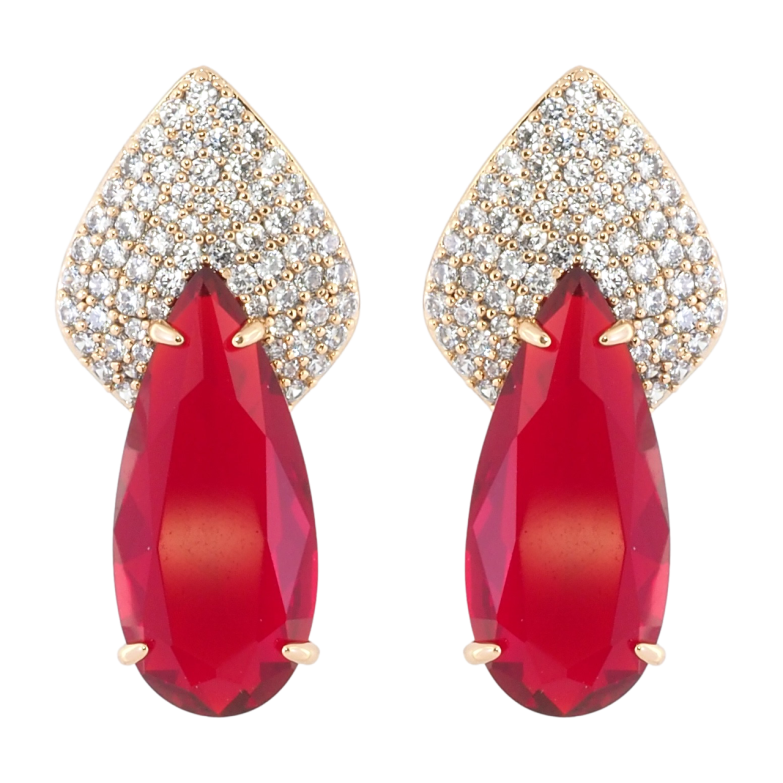 Серьги Xuping Позолота 18K пусеты Узор с инкрустацией цирконием и красным фианитом фото №2 Серьги Xuping Позолота 18K пусеты Узор с инкрустацией цирконием и красным фианитом фото №2