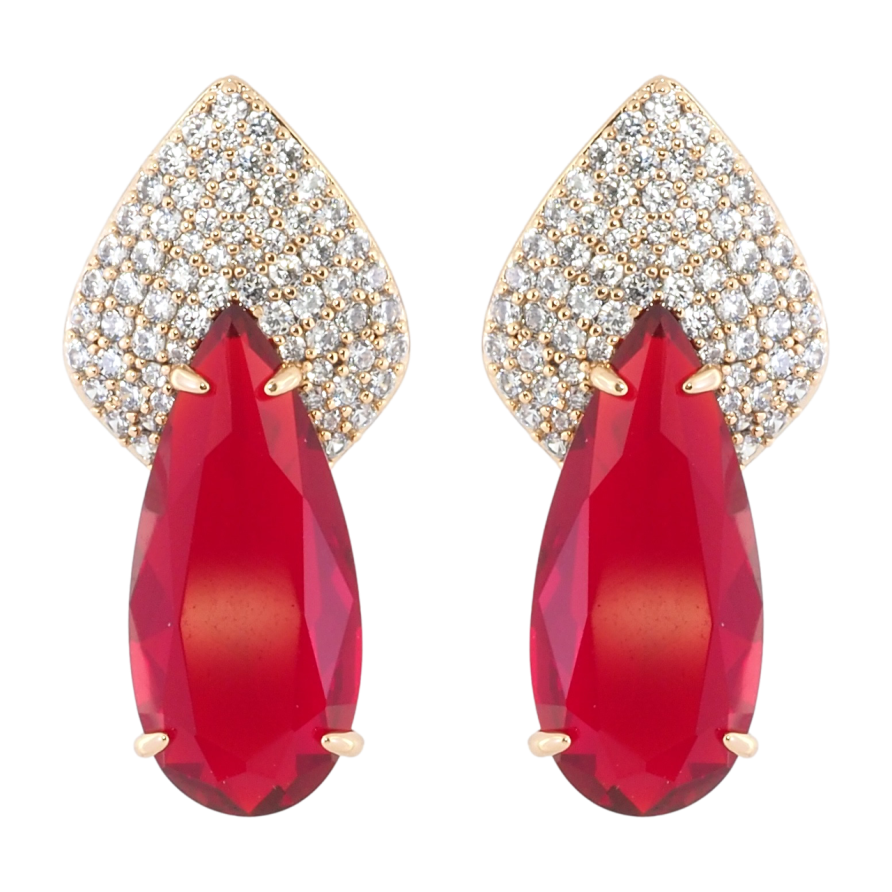 Сережки Xuping Позолота 18K пусети Візерунок з інкрустацією цирконієм і червоним фіанітом фото №1 Сережки Xuping Позолота 18K пусети Візерунок з інкрустацією цирконієм і червоним фіанітом фото №1