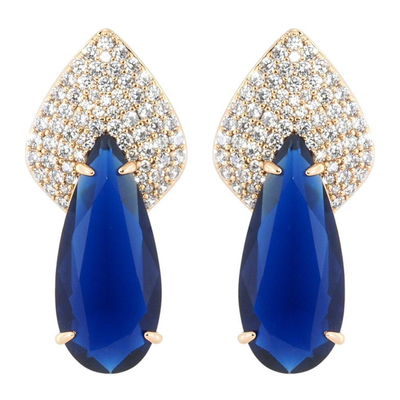 Сережки Xuping Позолота 18K пусети Візерунок з інкрустацією цирконієм і синім фіанітом фото №1 Сережки Xuping Позолота 18K пусети Візерунок з інкрустацією цирконієм і синім фіанітом фото №1