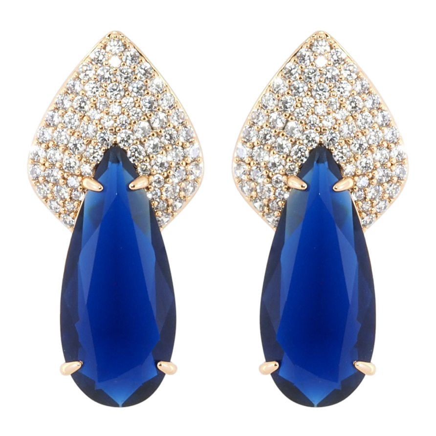 Сережки Xuping Позолота 18K пусети Візерунок з інкрустацією цирконієм і синім фіанітом фото №1 Сережки Xuping Позолота 18K пусети Візерунок з інкрустацією цирконієм і синім фіанітом фото №1