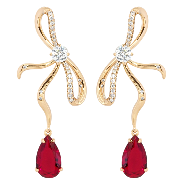 Серьги Xuping Позолота 18K пусеты Банты с красными фианитами фото №10 Серьги Xuping Позолота 18K пусеты Банты с красными фианитами фото №10
