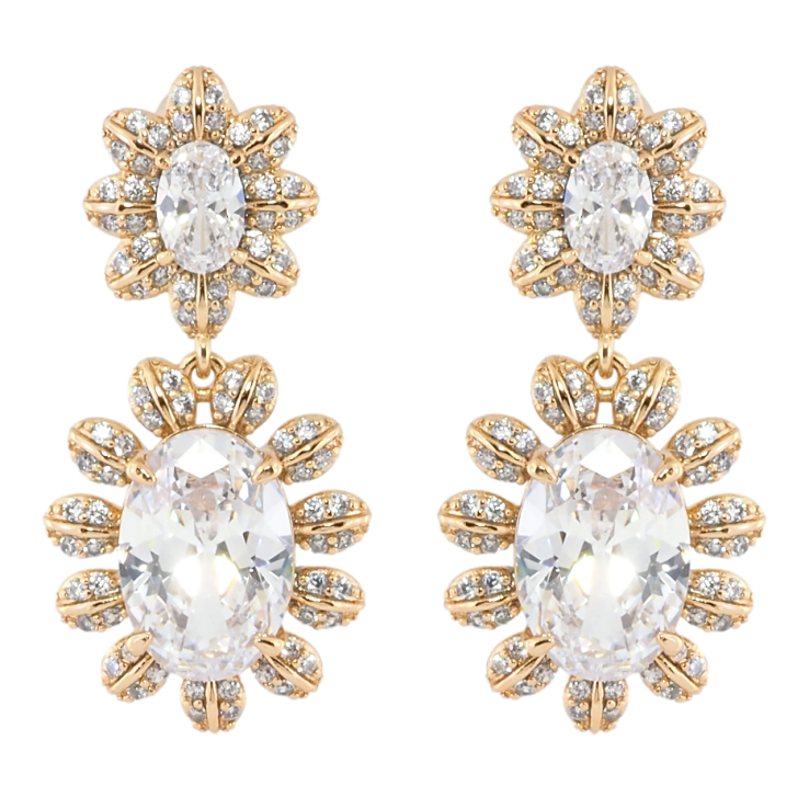 Серьги Xuping Позолота 18K пусеты Два цветочка с кристаллами фото №6 Серьги Xuping Позолота 18K пусеты Два цветочка с кристаллами фото №6