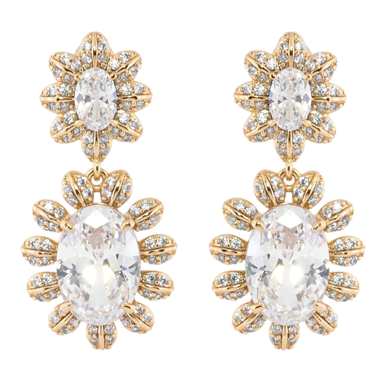 Серьги Xuping Позолота 18K пусеты Два цветочка с кристаллами фото №1