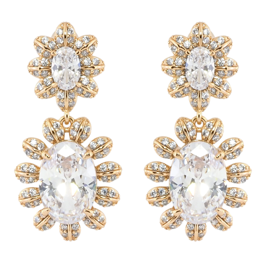 Серьги Xuping Позолота 18K пусеты Два цветочка с кристаллами фото №1