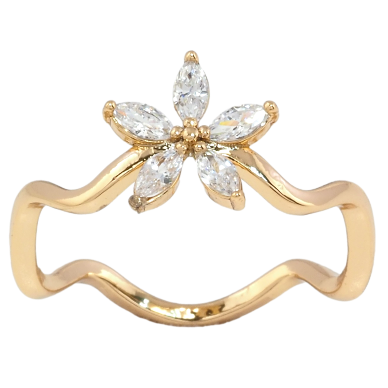 Каблучка Xuping Позолота 18K Хвиля з кришталевою квіточкою фото №15