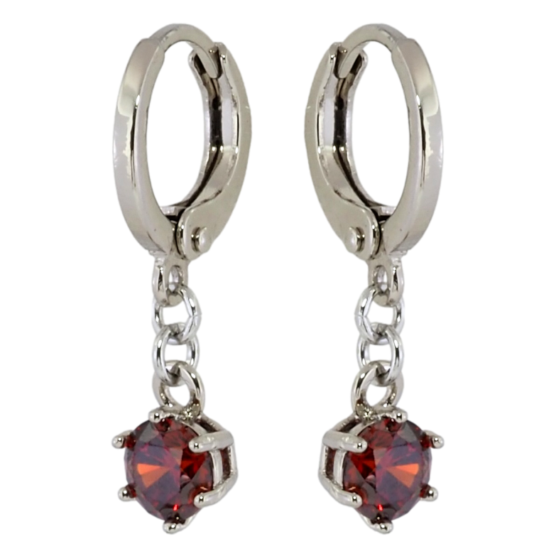 Сережки Xuping Родій підвіски на колечках Червоні фіаніти ø 5мм фото №1