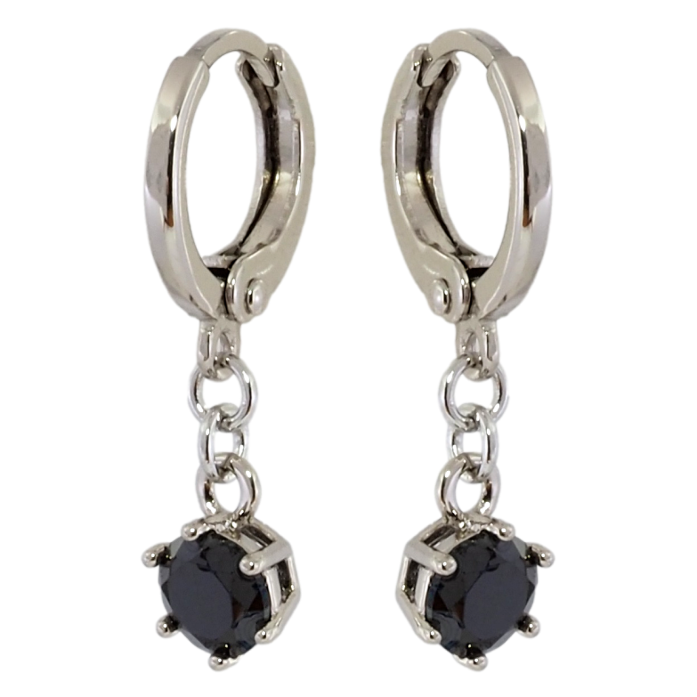 Сережки Xuping Родій підвіски на колечках Чорні фіаніти ø 5мм фото №1