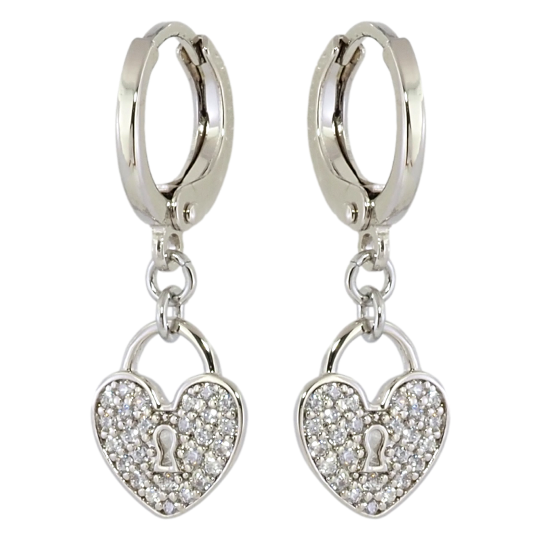 Сережки Xuping Родій підвіски на колечках Сердечка-замочки з цирконієм фото №12