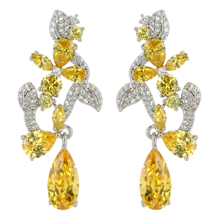 Серьги Xuping Родий пусеты Цветочный узор с инкрустацией цирконием и желтыми фианитами фото №11