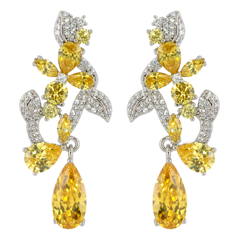 Серьги Xuping Родий пусеты Цветочный узор с инкрустацией цирконием и желтыми фианитами фото №1
