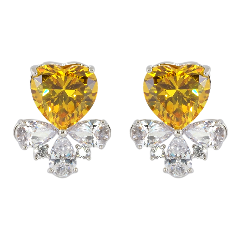 Серьги Xuping Родий пусеты Желтые кристальные сердечки с цирконием фото №1 Серьги Xuping Родий пусеты Желтые кристальные сердечки с цирконием фото №1