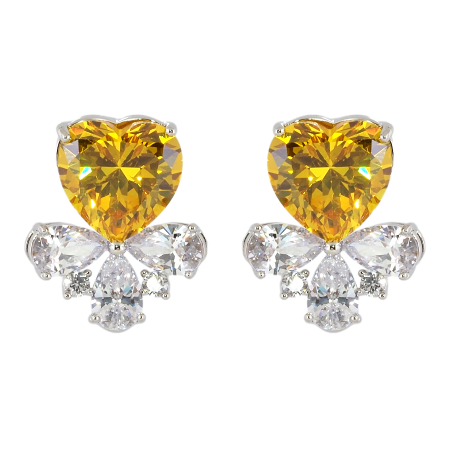 Серьги Xuping Родий пусеты Желтые кристальные сердечки с цирконием фото №1 Серьги Xuping Родий пусеты Желтые кристальные сердечки с цирконием фото №1