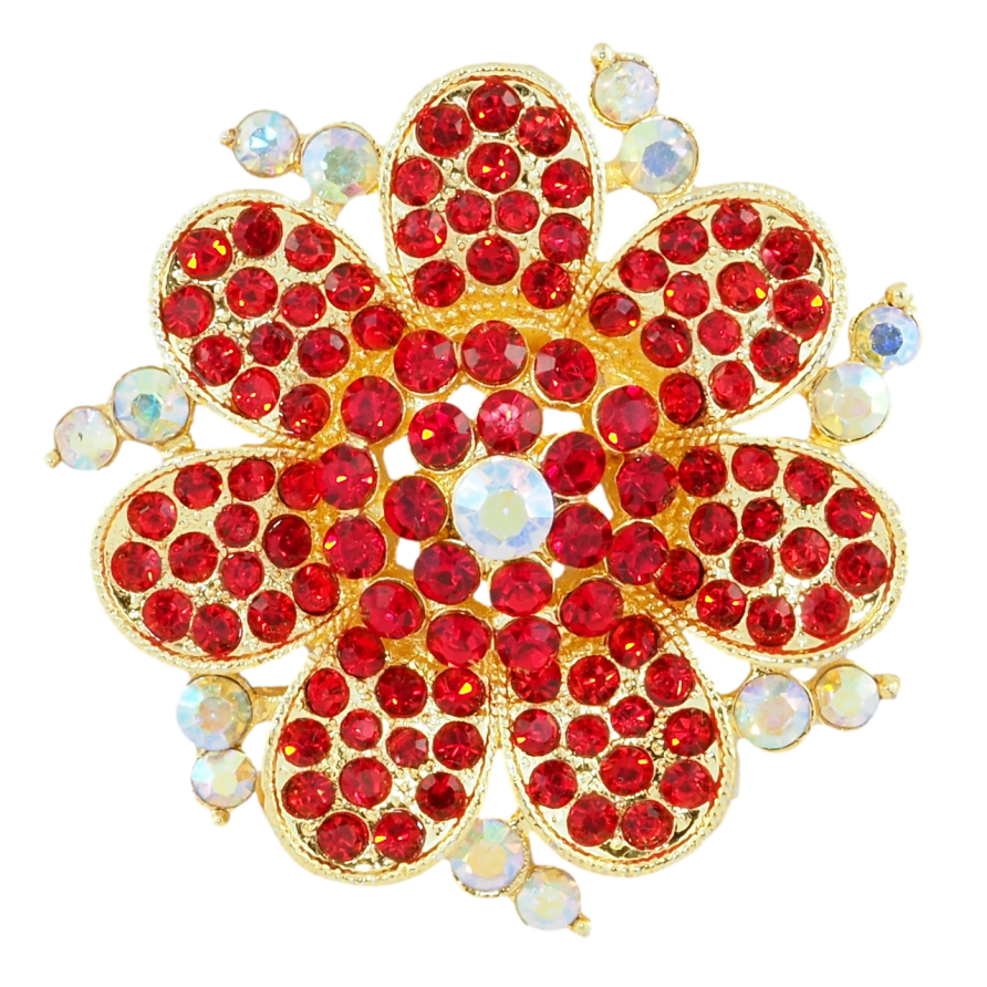 Брошь Цветок с красными стразами фото №1