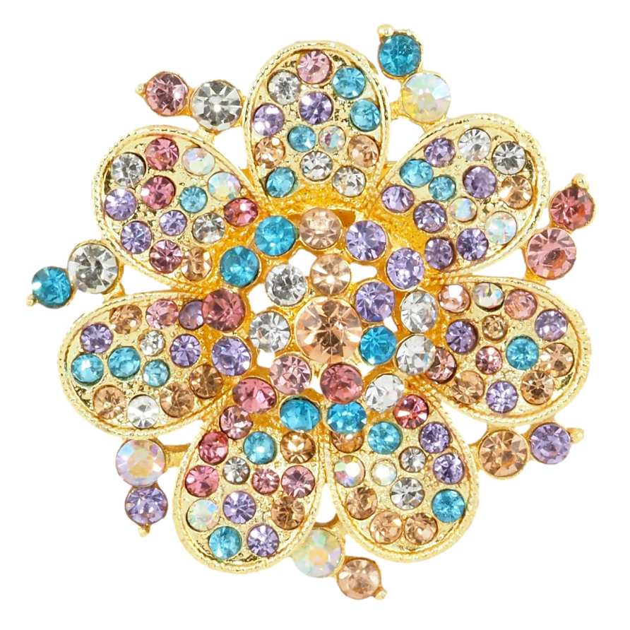 Брошь Цветок с разноцветными стразами фото №1