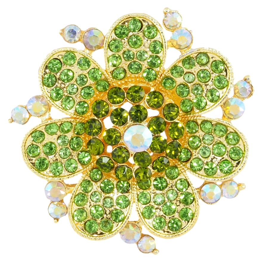 Брошка Квітка з зеленими стразами фото №1