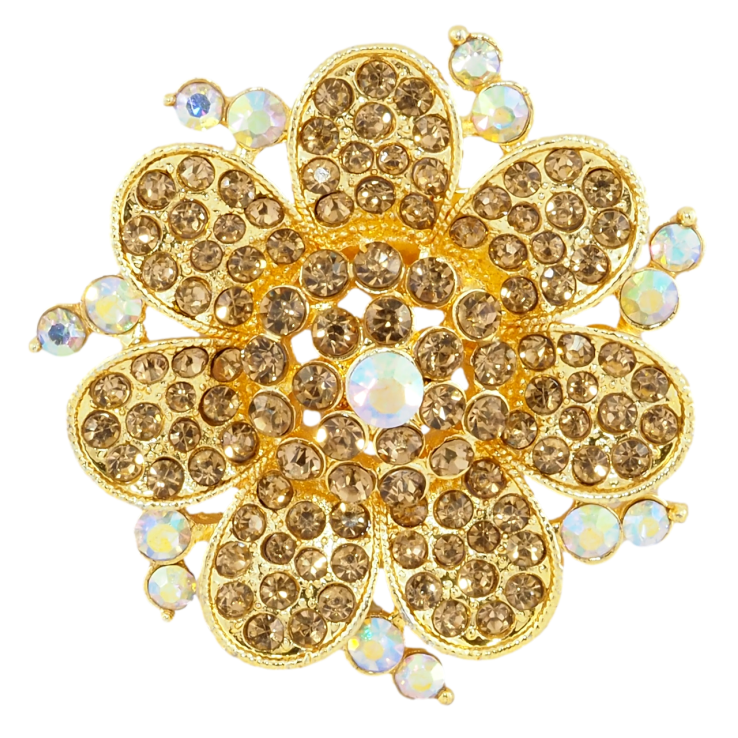 Брошь Цветок с золотистыми стразами фото №21