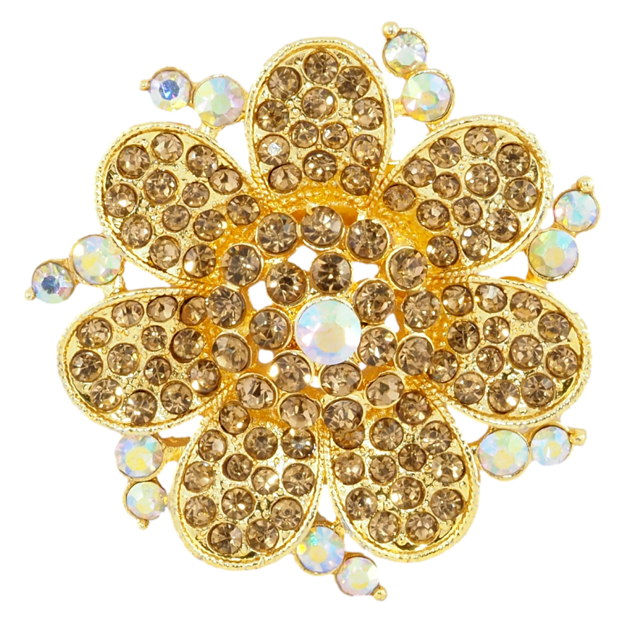 Брошь Цветок с золотистыми стразами фото №1
