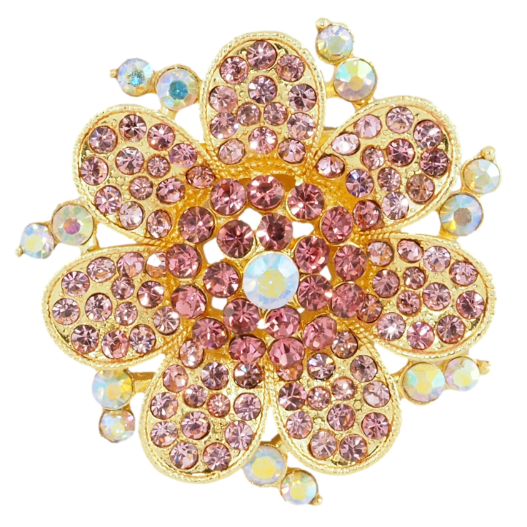 Брошь Цветок с розовыми стразами фото №10