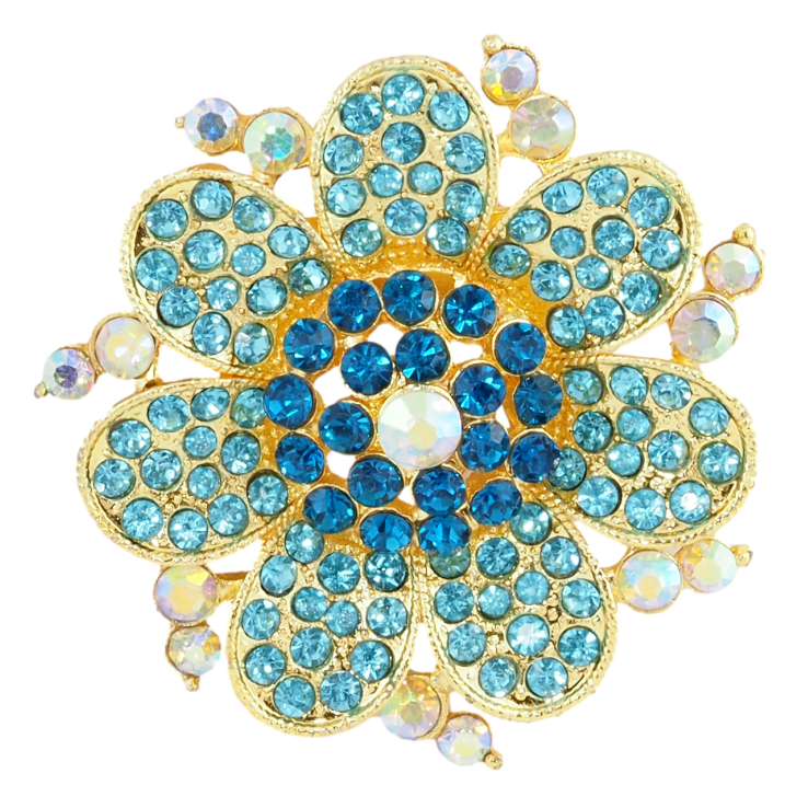 Брошь Цветок с бирюзовыми стразами фото №16