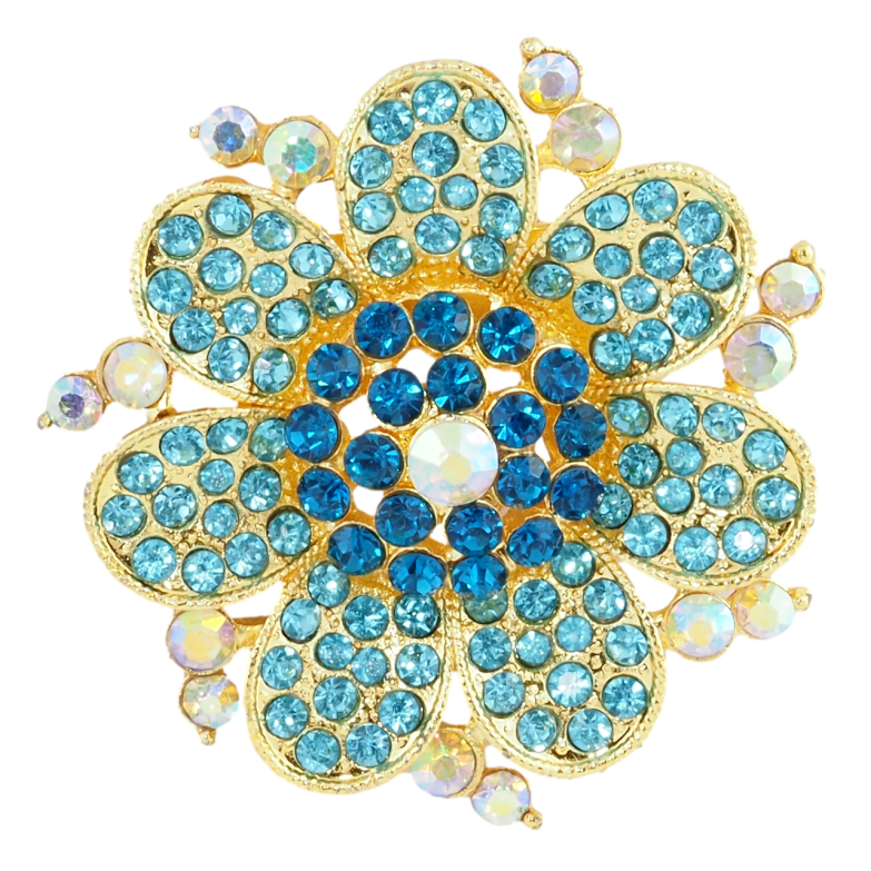 Брошь Цветок с бирюзовыми стразами фото №1
