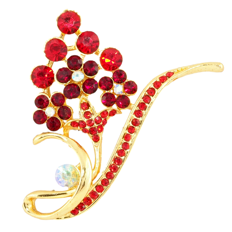 Брошка Квіткова композиція з червоними стразами фото №24