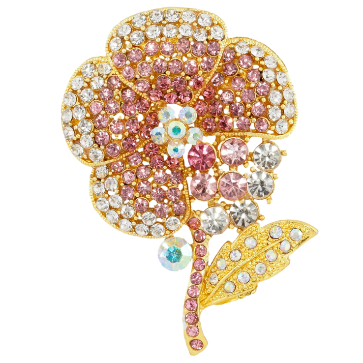 Брошка Квітка з рожевими стразами фото №25