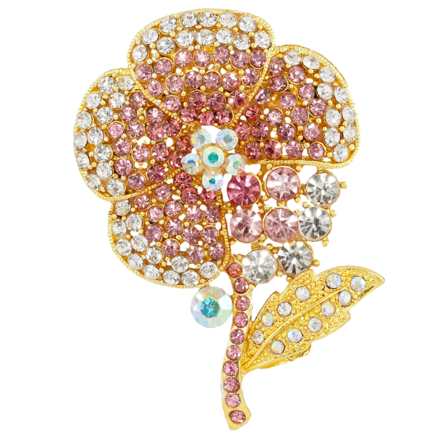 Брошка Квітка з рожевими стразами фото №1