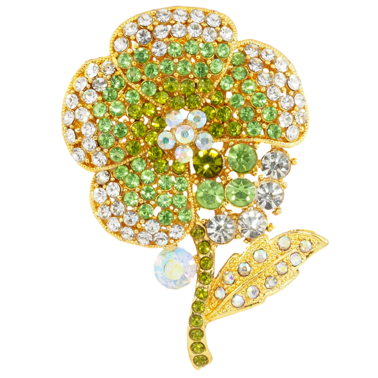 Брошка Квітка з зеленими стразами фото №3