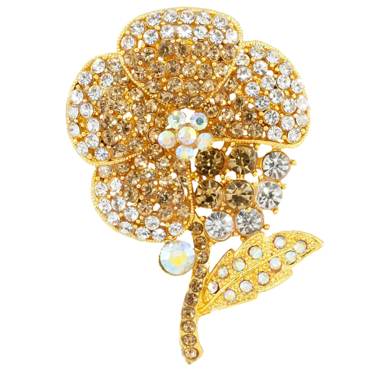 Брошка Квітка з золотистими стразами фото №17