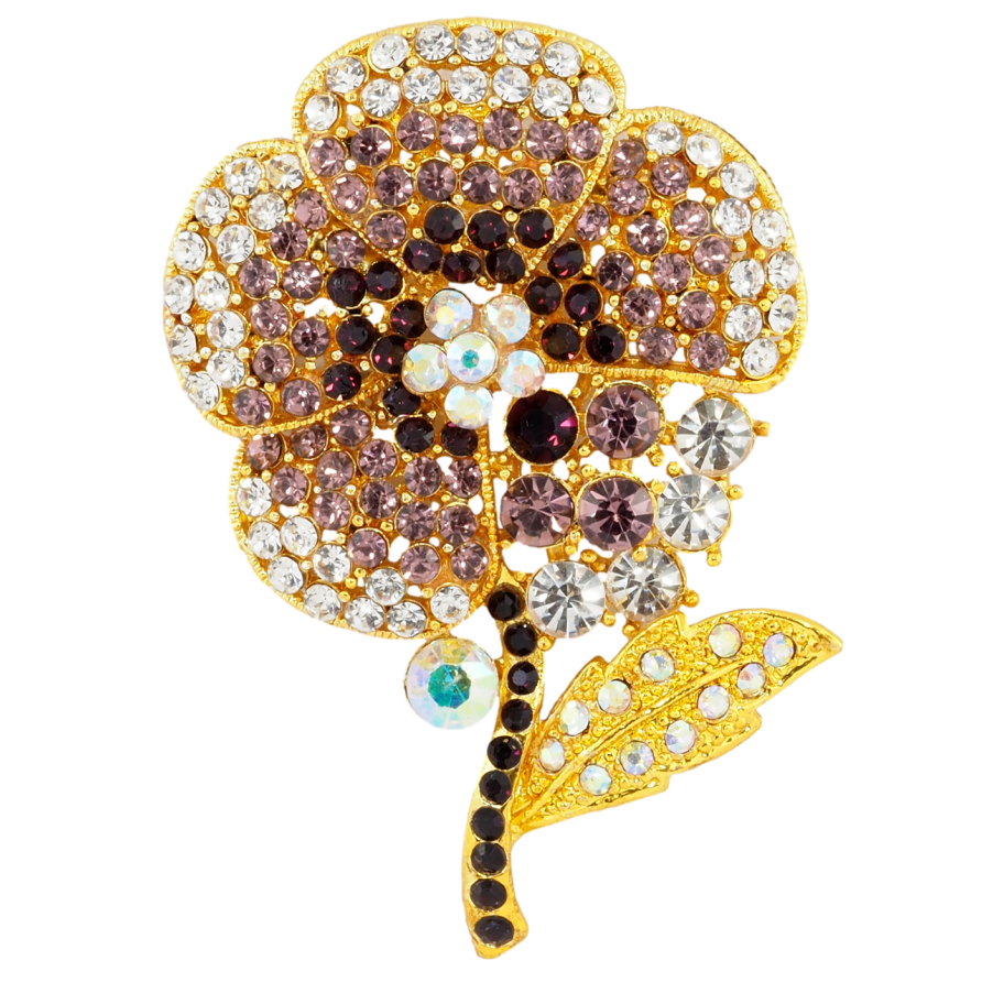 Брошь Цветок с бордовыми стразами фото №1