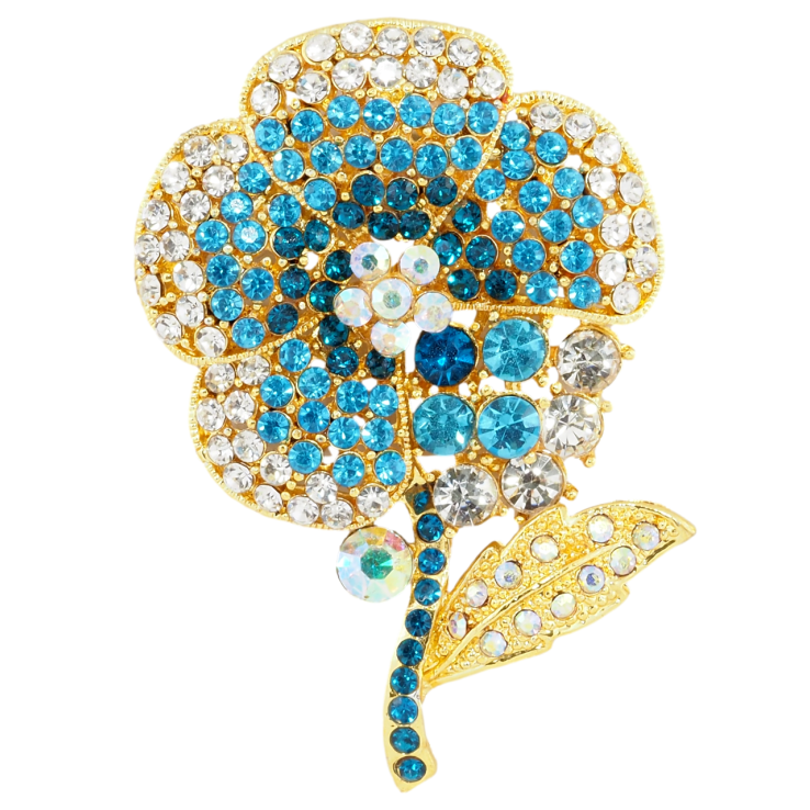 Брошка Квітка з бірюзовими стразами фото №20