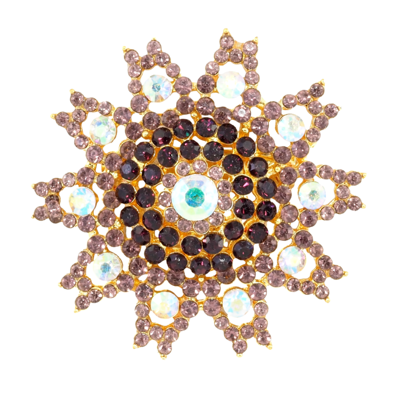 Брошка Сніжинка з бордовими стразами фото №1