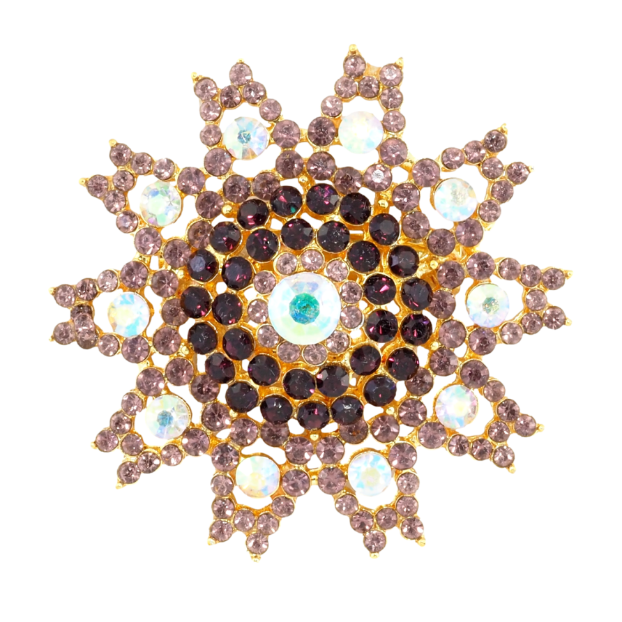 Брошка Сніжинка з бордовими стразами фото №1