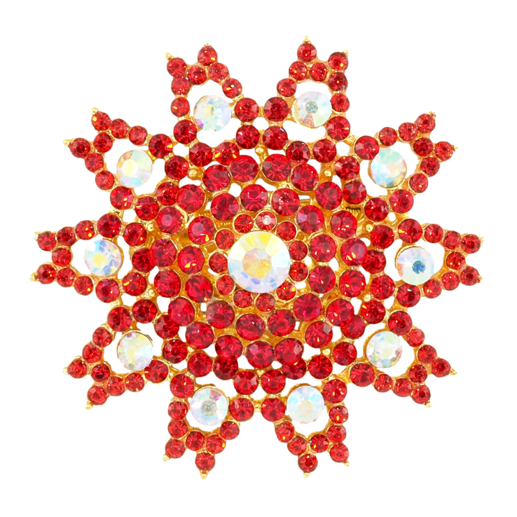 Брошка Сніжинка з червоними стразами фото №3