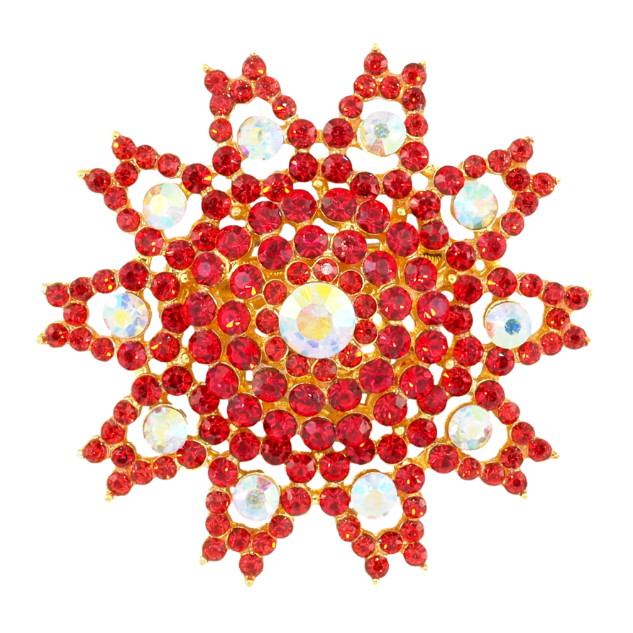 Брошка Сніжинка з червоними стразами фото №1