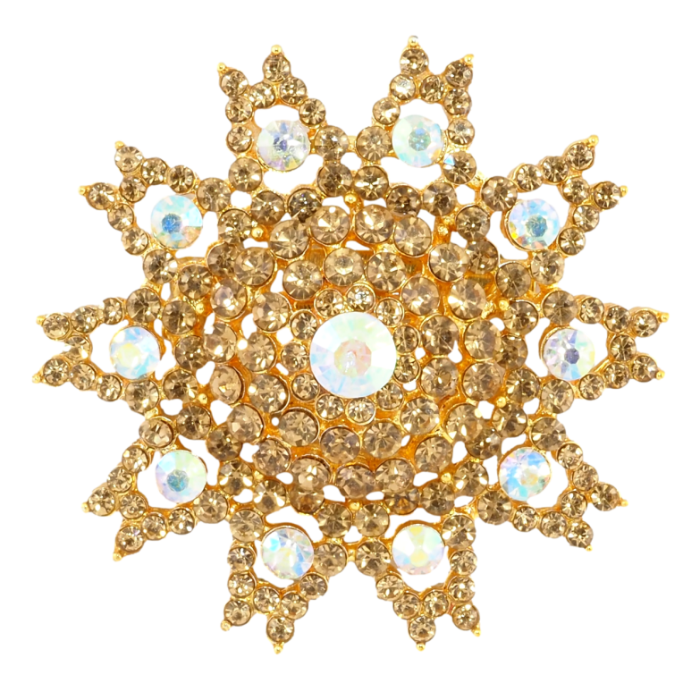 Брошка Сніжинка з золотистими стразами фото №1