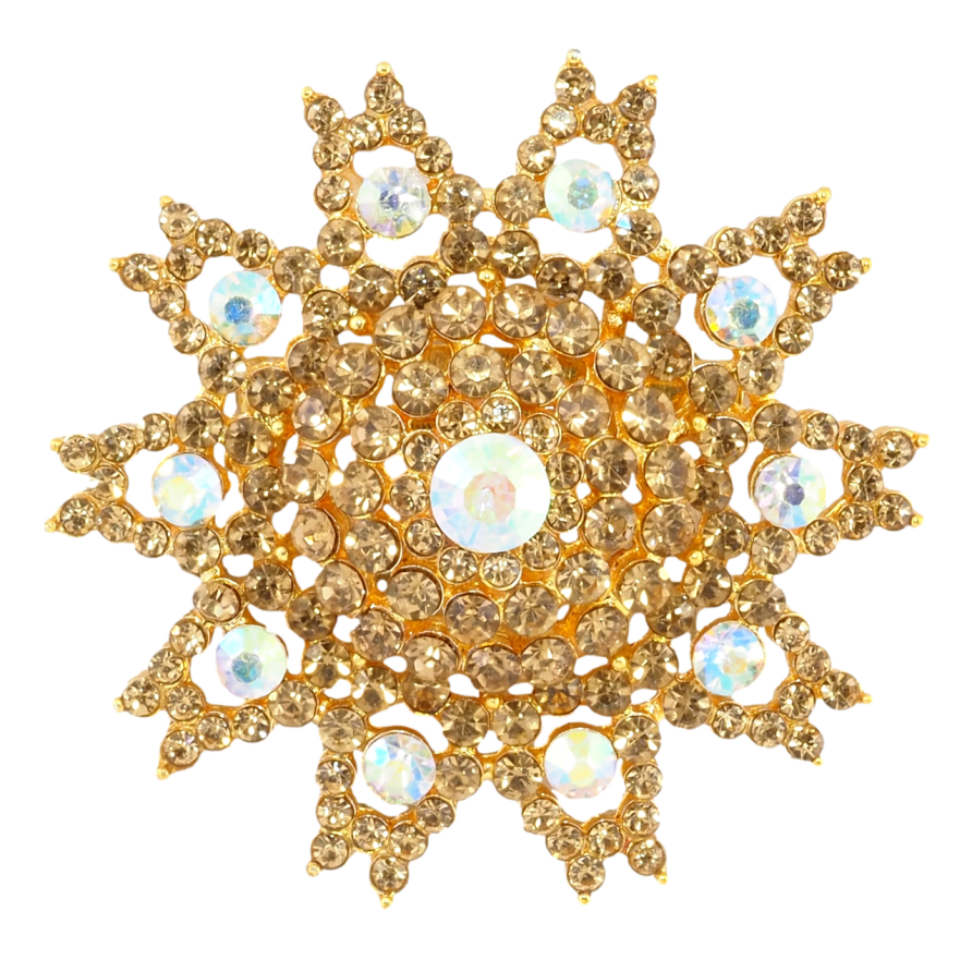 Брошка Сніжинка з золотистими стразами фото №1