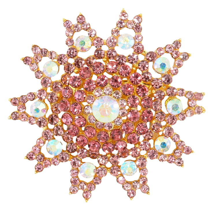 Брошка Сніжинка з рожевими стразами фото №5