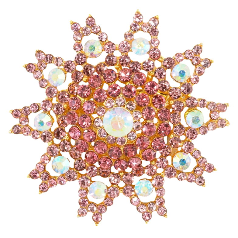 Брошка Сніжинка з рожевими стразами фото №1