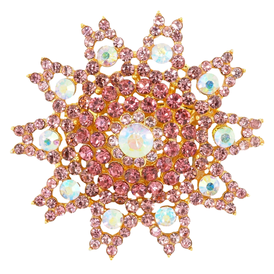 Брошка Сніжинка з рожевими стразами фото №1