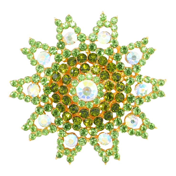 Брошка Сніжинка з зелеными стразами фото №7