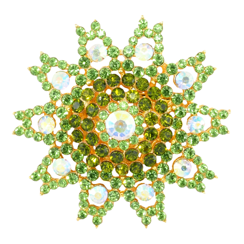 Брошка Сніжинка з зелеными стразами фото №1