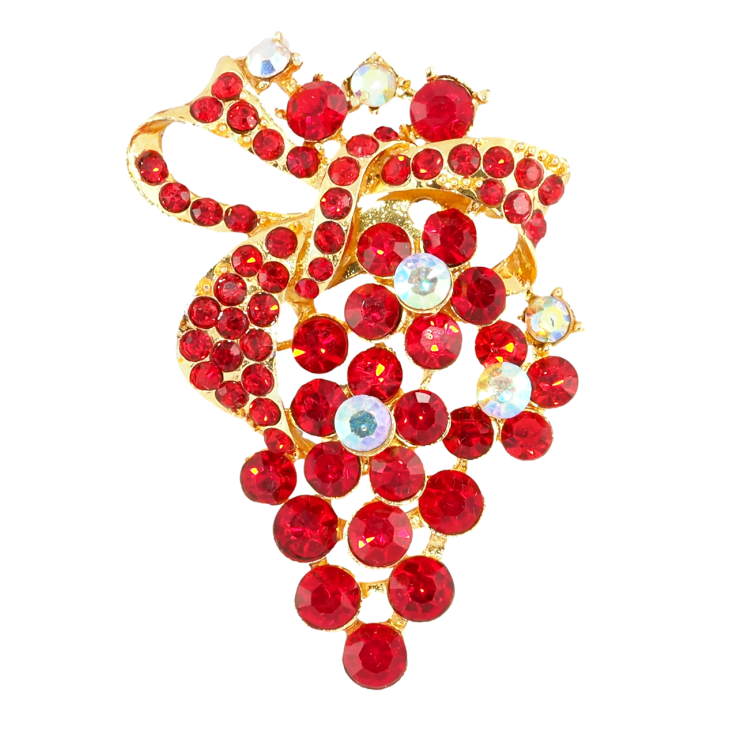 Брошка Квіткове гроно з червоними стразами фото №20