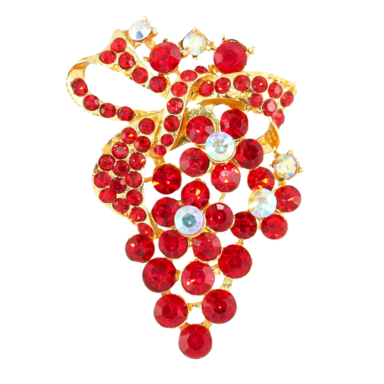 Брошка Квіткове гроно з червоними стразами фото №1