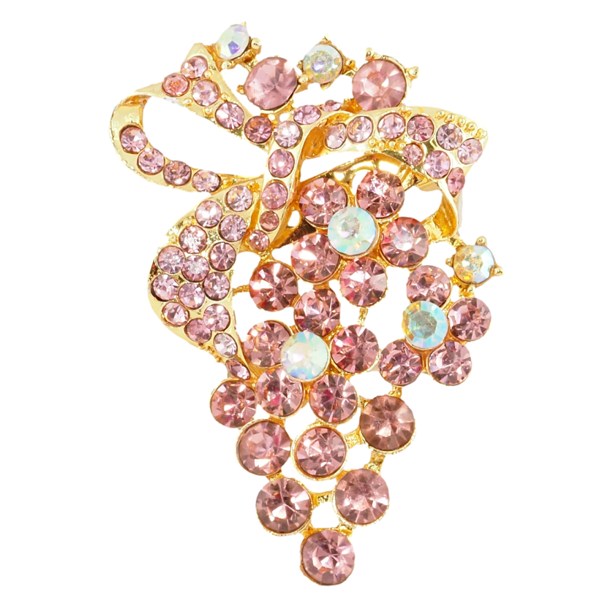 Брошка Квіткове гроно з рожевими стразами фото №1